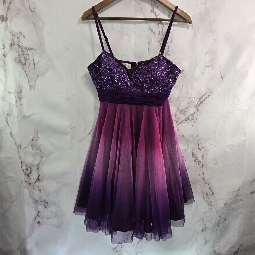 Vintage Dress Womens Small 6 Y2K Purple Ombre Whimsy Witchy Bling Scala Babydoll